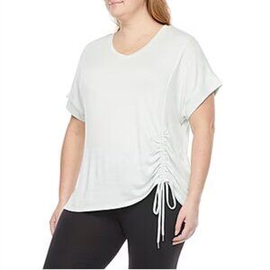 Stylus Light Green Ruched Top Womens XL Athleisure Workout Short Sleeve Casual